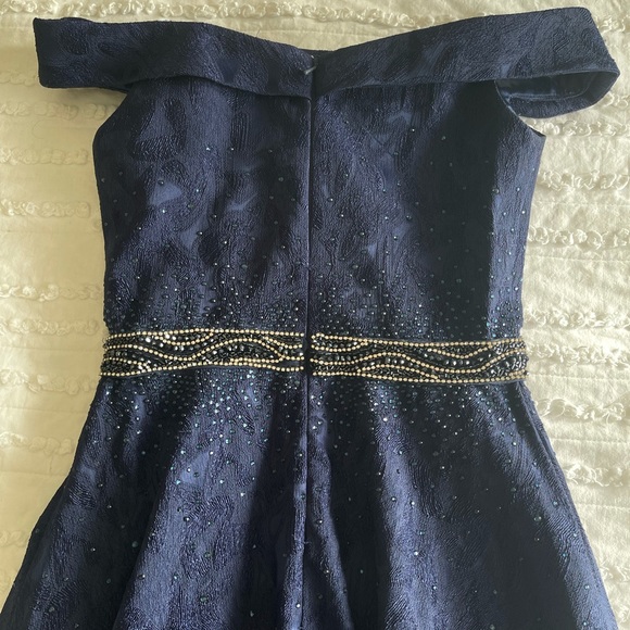 ENGAGEMENT PROM GOWN COUTURE MERMAID W/ ATTACHED SKIRT NAVY BLUE OFF SHOULDER - Picture 7 of 10